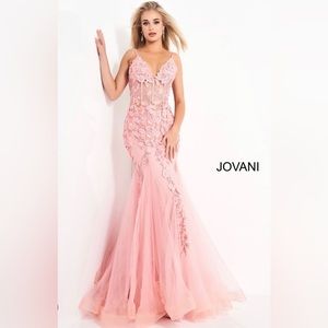 jovani blush floral mermaid prom dress